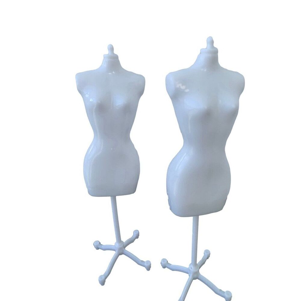 2PC White Mini Mannequin Dress Form Stands – Fits Barbie & 1/6 Scale Dolls